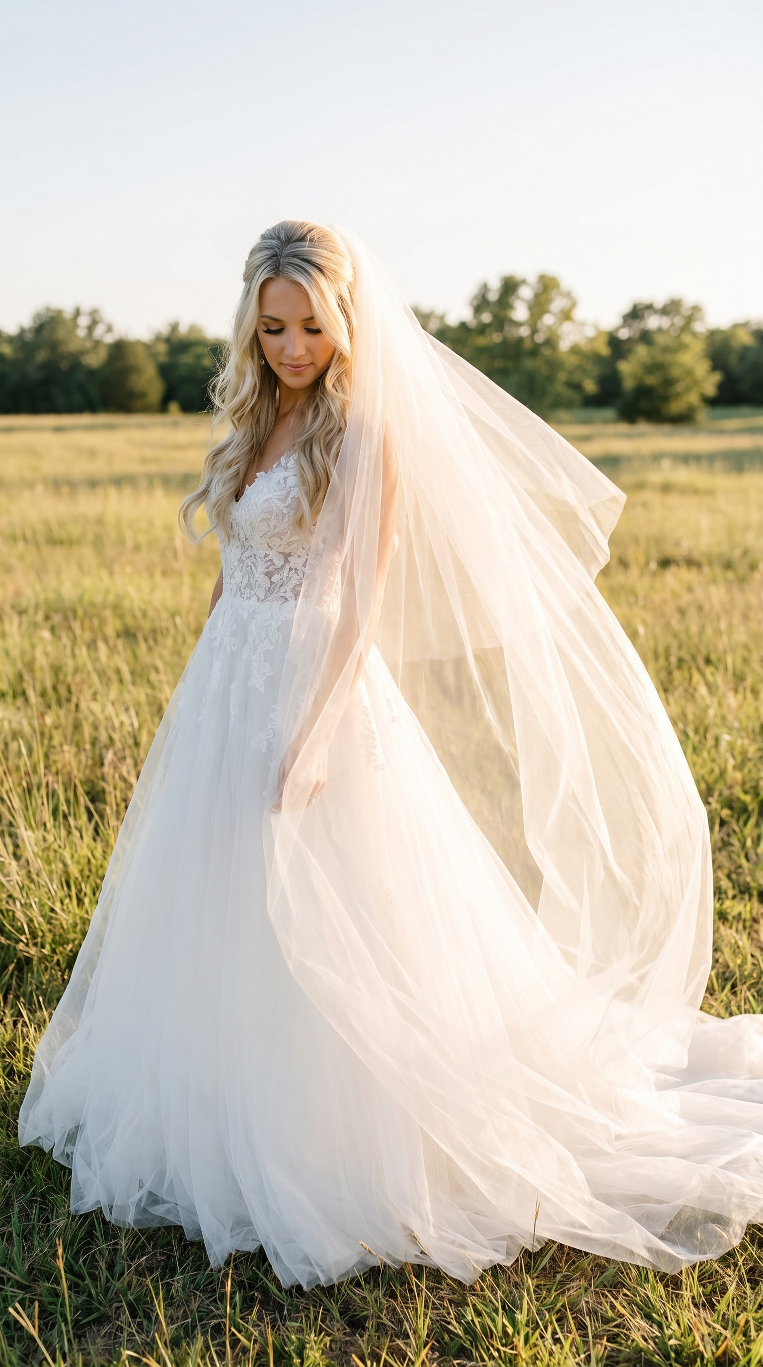 Two Tier Wedding Veil with Blusher | Raw Edge