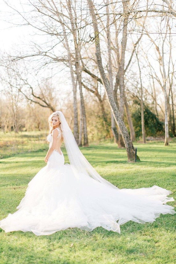ivory dress and white veil The Blanca | Single Tier Raw Edge Wedding Veil
