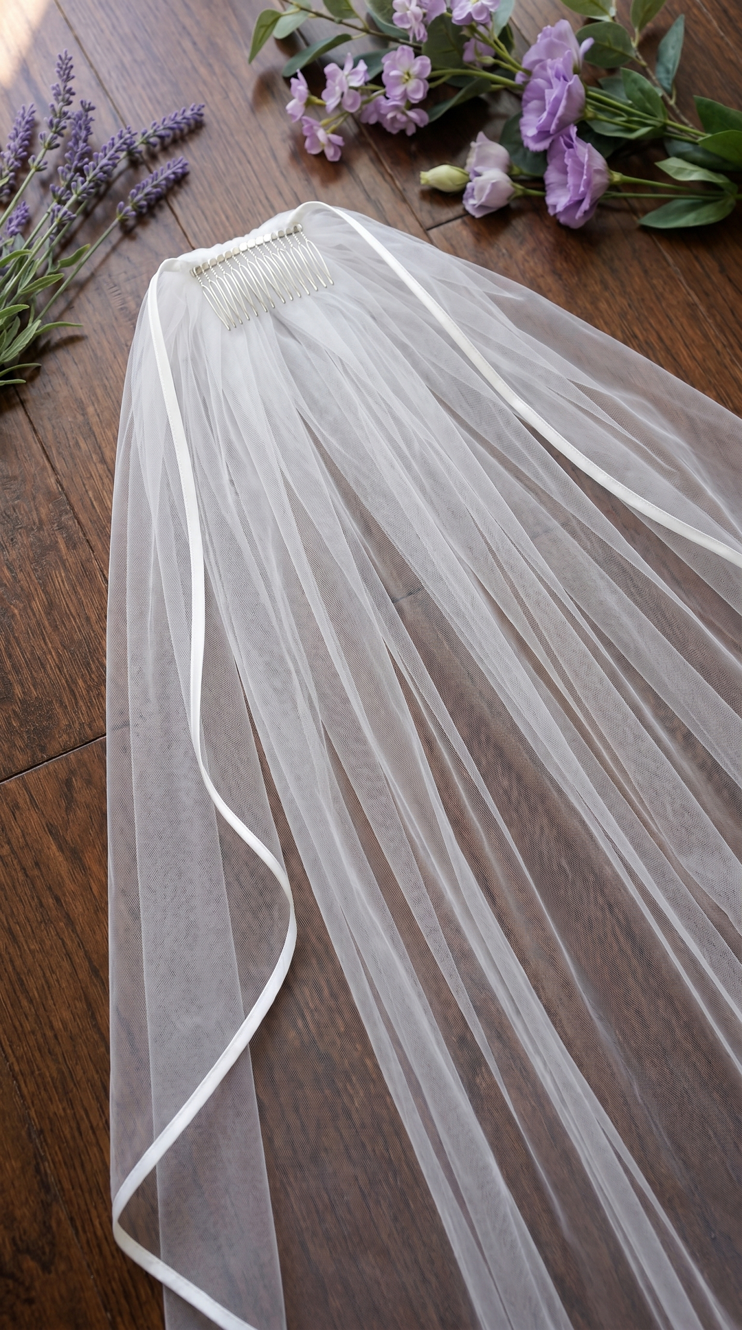 Satin Trim Angel Cut Veil | Soft Tulle | Blanca Veils