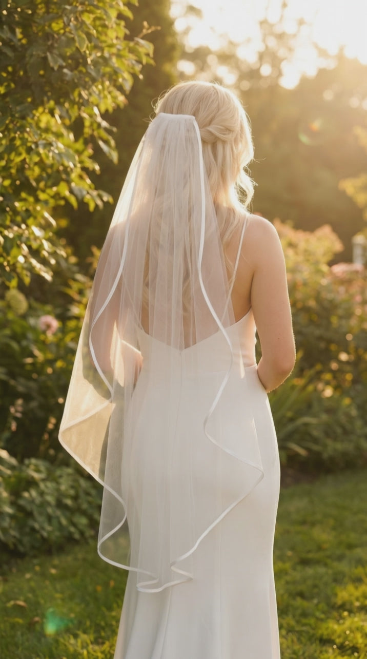 Satin Trim Angel Cut Veil | Soft Tulle