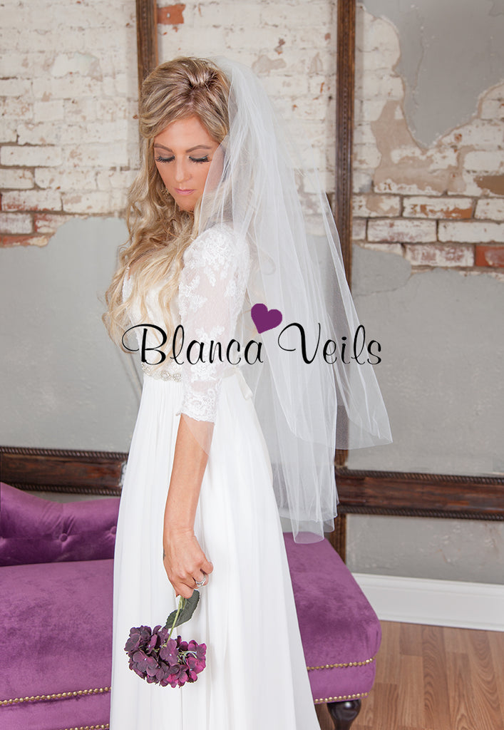 Two Tier Cathedral Veil with Pencil Edge |  White / 30/90 Inches / Pencil (As Pictured)