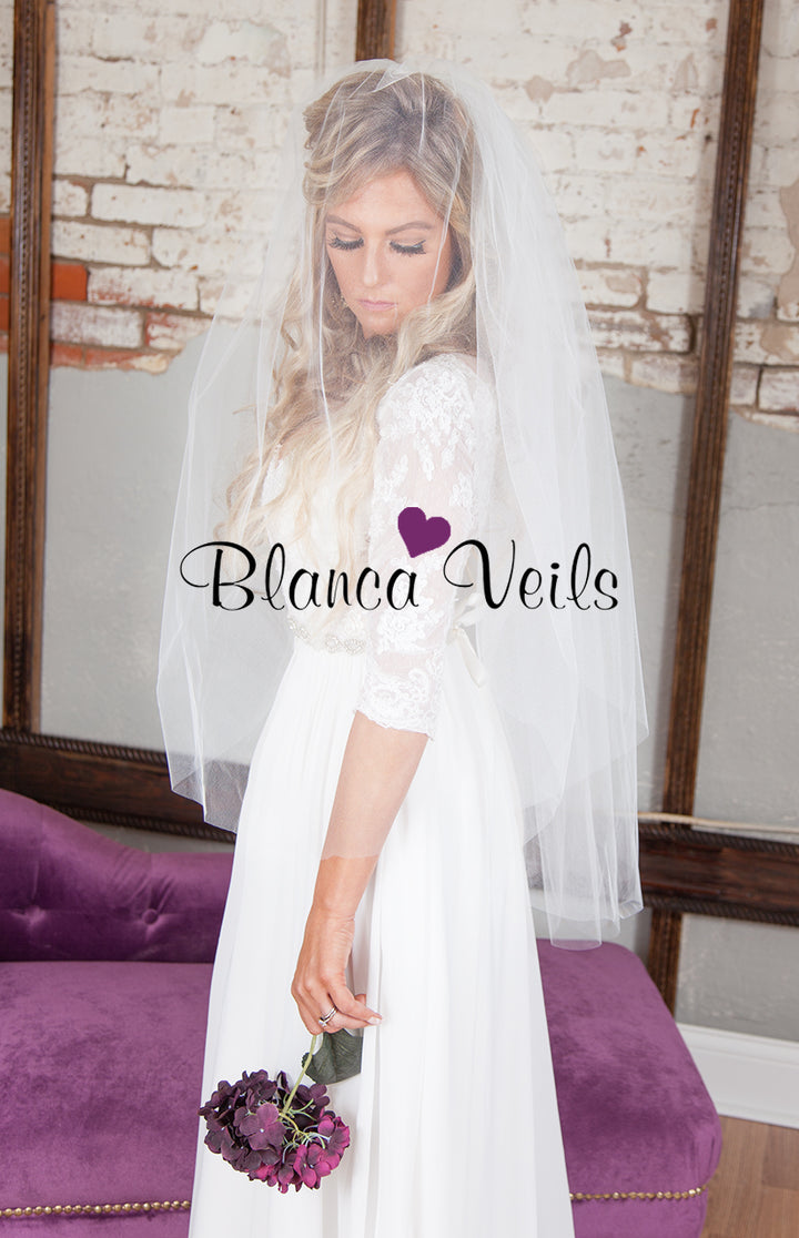 Two Tier Wedding Veil with Blusher | Raw Edge | Blanca Veils display picture 3